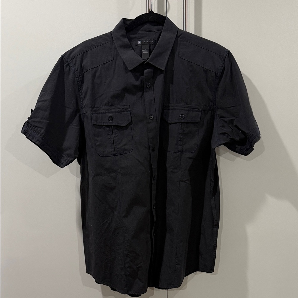 INC International Concepts 100% Cotton Deep Charcoal Short-Sleeve Shirt